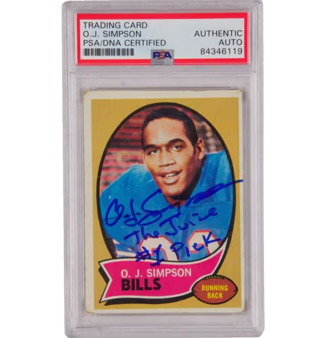 OJ Simpson Signed 1970 Topps Inscribed “The Juice #1 Pick” – PSA Authentic